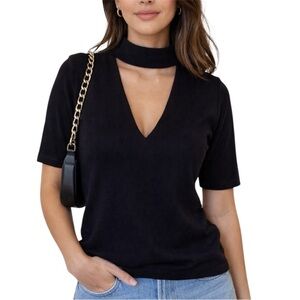 Women’s Black V-Neck Choker Top 
Size Medium